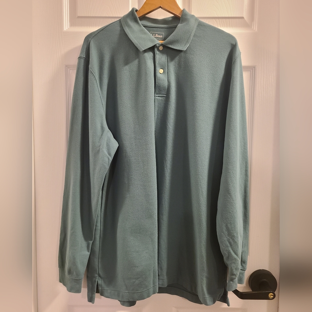 Mens L.L. Bean L/S Premium Double L Polo Shirt Size: XLT Color: Sea Green